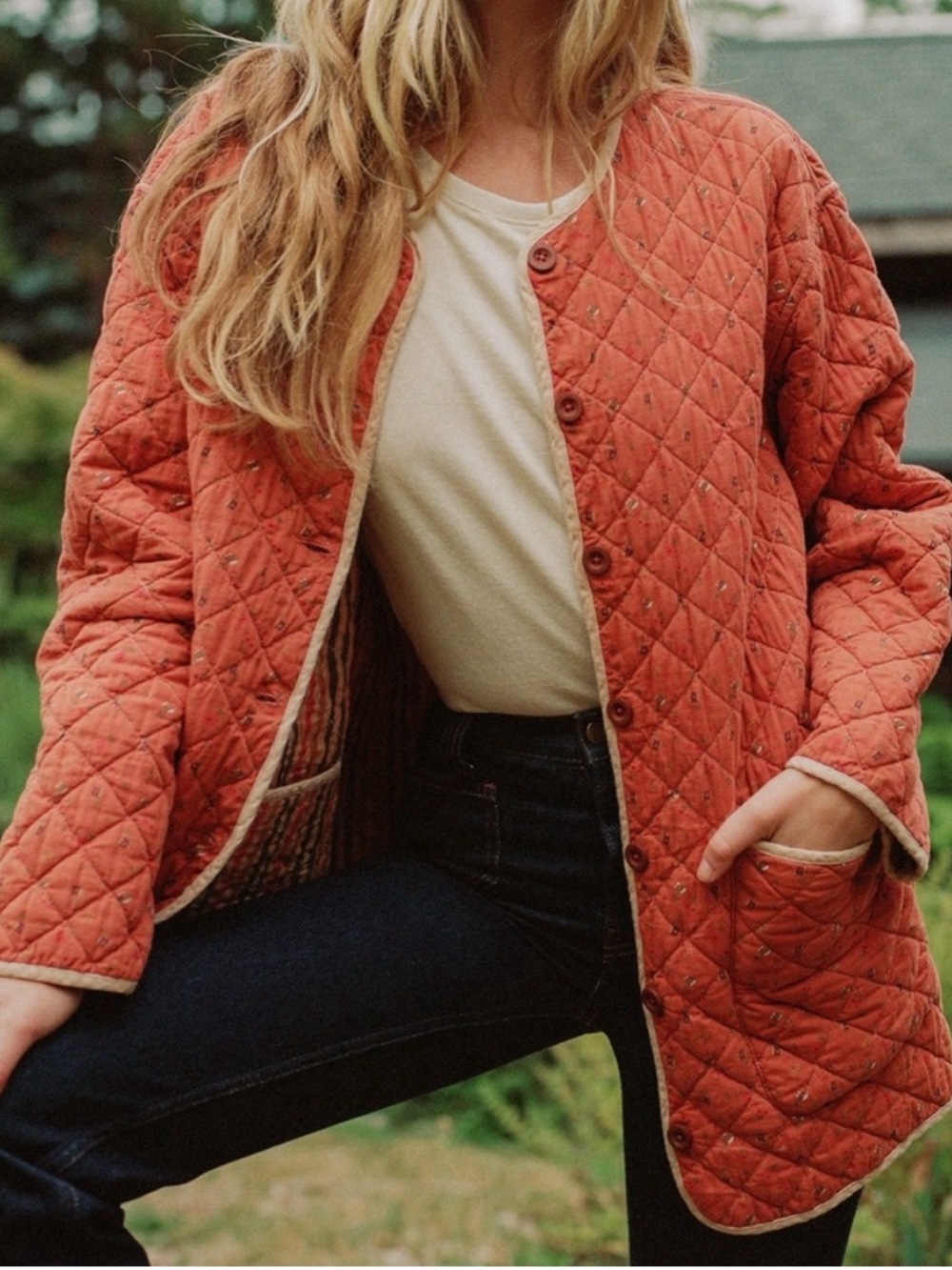 Christy Dawn Quilted Rust Button-Front Jacket